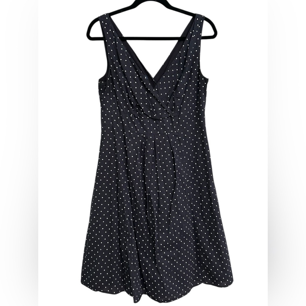 Lands’ End Women’s Black Polka Dot Cotton Sundress V Neck Tank Midi Dress Sz 8